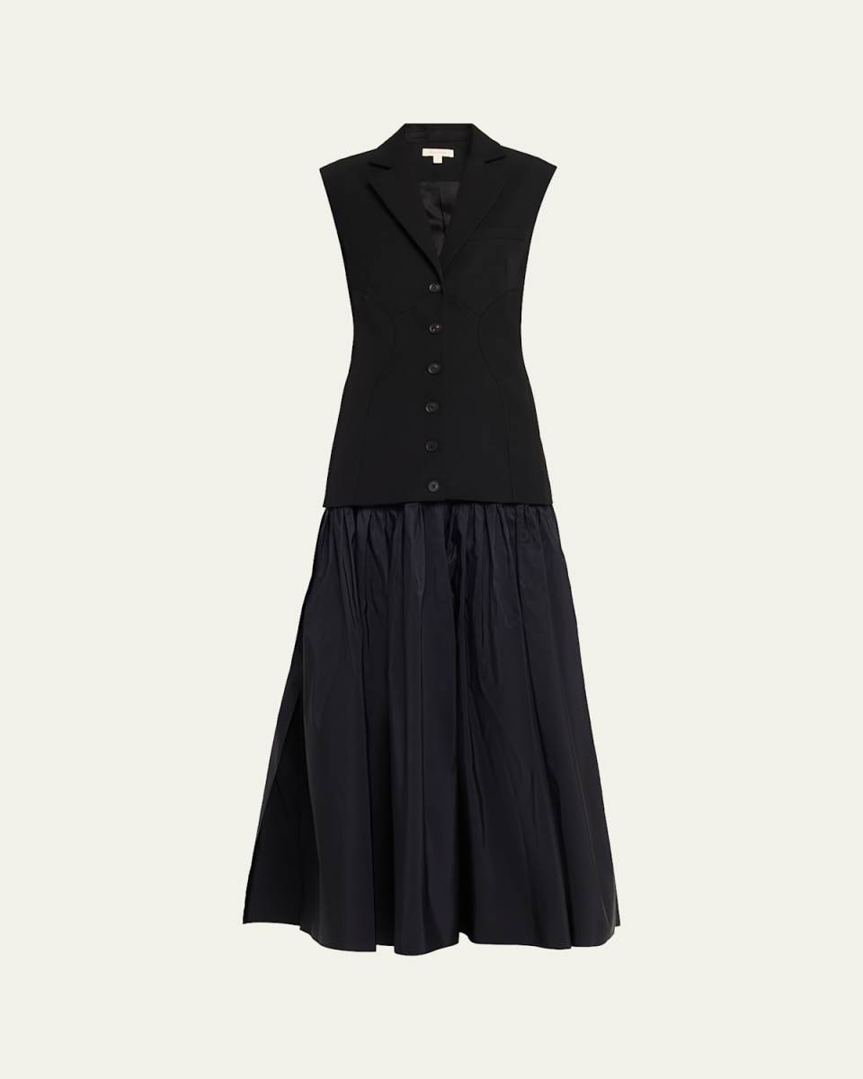 Sleeveless Waistcoat Silk Faille Maxi Dress